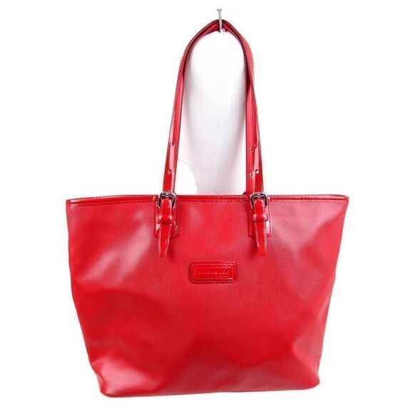 LRG Longchamp RED TEXTURED GENUINE LEATHER TOP ZIP TOTE SHOULDER BAG HANDBAG - Picture 2 of 16